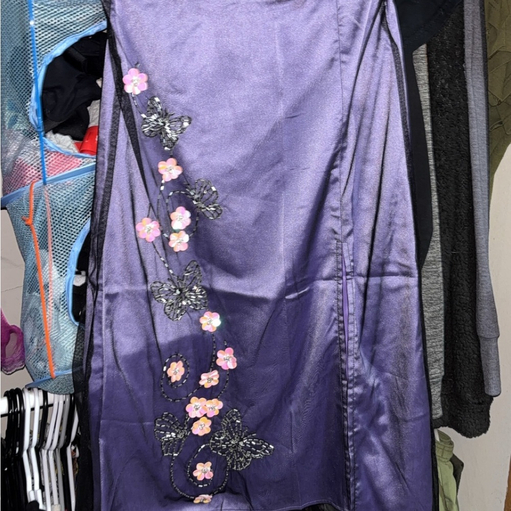 dELiA*s Purple Satin Short Skirt with Black Lace Detail